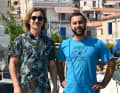 Vince and Tim stand contentedly on their "Arrya"