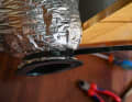19. fixing the insulation: a strong cable tie is used to secure the connection of the hose and ring and everything is taped over with fabric aluminium tape