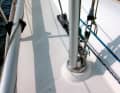 Passage: Shrouds on the inside allow overlapping headsails and a clear path forwards