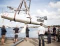 A typical situation when craning with straps directly on the hook. The centre of gravity of the boat is difficult to find