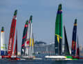 Diese Rennszene vom ersten Tag beim Emirates Dubai Sail Grand Prix fing der deutsche Fotograf Felix Diemer ein.