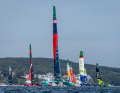 Die SailGP-Flotte bereitet sich auf das Rennwochenende vor.