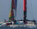 Die F50-Foiler aus Dänemark und Brasilien im Duell.