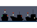 A non-trawling fisherman under 50 metres in length shows red over white (all-round lights). If he has set a net or other fishing gear on the side, he shows this with another white light on the respective side