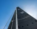 The standard sails for upwind courses consist of a small self-tacking jib and the mainsail hoisted, which is made possible by the outboard upper shrouds