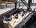 The only winch is easily accessible on a console behind the mast