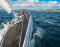 Narrow beam, good forward visibility and self-tacking jib: the Aphrodite 101 is built for cruising