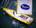 Le "Whirlpool-Europe 2" avec Chabaud à la barre au départ du Vendée Globe aux Sables-d'Olonne.