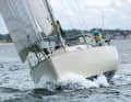 A child of the seventies: halyards on the mast, huge genoa, now mostly furled instead of on stays