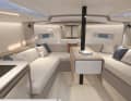 Saloon aft, berth forward. The backrests can be moved to allow multiple use