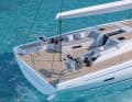 The cockpit layout of the performance version. Two winches aft of the steering columns for all sheets, halyards and trim lines. The mainsheet is centred in the cockpit