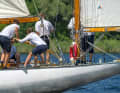 Coxswain Anita Opaczyk works hard to steer the steel 18-metre yawl "Prosit IV", flagship of the Berlin ASV since 1969, across the Wannsee with great concentration