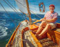Owner Tommy Loewe at the helm of his "Herta"