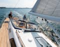 Noble. The teak panelling in the cockpit is standard, but an expensive special item on the running decks