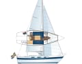 La ligne de flottaison courte est certes un désavantage en termes de vitesse, mais une surface de voile importante et un énorme lest le compensent.