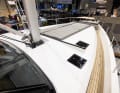 The recessed running decks and the solid stainless steel railing offer a high level of safety when walking across the deck to the foredeck