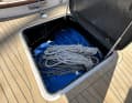 The sails, all fenders and mooring lines are in the aft peak