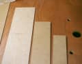 Preparation:  The raw material is a hard fibre board about three millimetres thick. Cut strips between 5 and 15 centimetres wide from it. This is best done with a circular saw