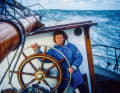 Bickhardt at the helm of the cargo ship "Undine", on which he sailed for six months many years ago. It was at that time that he first became interested in the subject of seasickness. His own experiences and those of his fellow sailors formed the basis for his now 30 years of research work