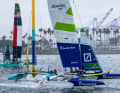Un'immagine di allenamento del Germany SailGP Team presentato da Deutsche Bank.