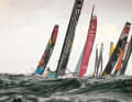 Here she is still sailing at the start at the front, further back also "Malizia - Seaexplorer"