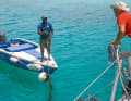Oft kommen Boat Boys und bieten Hilfe oder Produkte an. Verhandeln oder freundlich ablehnen