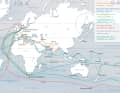 The most important voyages of Wilfried Erdmann, blue the first circumnavigation with the "Kathena"