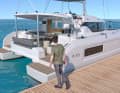 Comfortable on board. The overhanging bathing platforms provide safe access to the side of the boat.