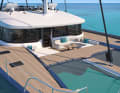 The steward is happy to serve the gin and tonic in the lounge on the foredeck.