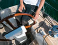 The wheels are small but positioned very far out. This means that the steering position and the view into the foresail fit
