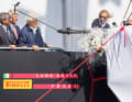 Die Taufpatin Miuccia Prada zerschlug die traditionelle Flasche am Bug des Bootes und taufte es auf den Namen "Luna Rossa"