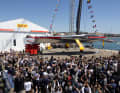 Hundreds of team members and guests celebrated the christening of the silver "Luna Rossa"