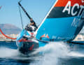 Sickle-shaped. The new foils are better behaved.  However, the starboard profile is already showing cracks