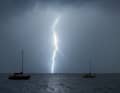 Lightning strikes near yachts