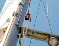 Deflection: A block tied into the halyard deflects the genoa sheet. In this way, the casualty can be caught up by the genoa winch. This is usually greater than the halyard winch