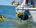 Ist die Person zu geschwächt oder sogar bewusstlos, muss ein Crewmitglied ins Wasser, um sie einzupicken oder um ihr eine improvisierte Rettungsschlaufe umzulegen