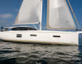 The self-tacking jib is standard and works well in winds above 10 knots