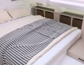 Transparent: Owner's cabin with huge windows. The double berth is large, the area is rectangular.