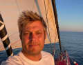 Oliver Heer an Bord während des Transat-Rennens ...