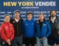 Cinq candidats de poids pour le 10e Vendée Globe (de droite à gauche) : Yoann Richomme, Thomas Ruyant, Sebastien Simon, Jérémie Beyou et Samantha Davies.