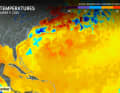The deviation of the surface temperature from the mean value.