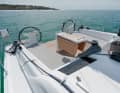 Clear and tidy. Halyards and trim lines are operated on the coachroof, the sheets are led through to the steering positions