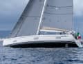 Elegant swan. Stretched lines, wide stern, moderate freeboard. Two rudder blades are fitted aft