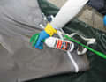 The Power Cleaner contains chlorine and should be sprayed evenly onto the dry cloth