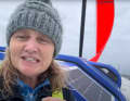 A deck spreader serves Pip Hare as a distress rig. She logs 2 to 3 knots with the storm jib. However, she is working on a larger sail