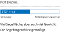 1 Dimensionslose Zahl. Berechnung: 2√S/3√V. Je höher der Wert, desto mehr Segelfläche (S) hat das Schiff in Relation zur Verdrängung (V)