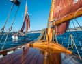 Unusual sight: Sitges' only two classics together under sail