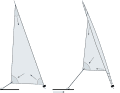 Shifted hove points: If the genoa is reefed using a furling system, the profile is also distorted. The loads (arrows) no longer go ideally into the reinforcements of the head, clew and foot, but in some cases act directly on the cloth. After reefing, it is also important to move the genoa's centre of gravity forwards so that the draft angle is not too flat. Simple slides are often only adjustable when there is little load on the sheet