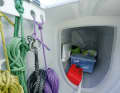 Storage space en masse. The side hulls provide space for sails, fenders or a dinghy