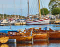 Hübsche Holzboote im  Hafen von Risør. Hier findet immer im August das große Klassikerfestival statt